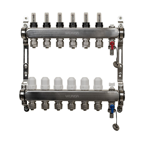 6 Port Premium Stainless Steel Underfloor Heating Manifold