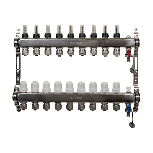 9 Port Premium Stainless Steel Underfloor Heating Manifold