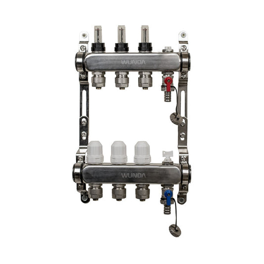 3 Port Premium Stainless Steel Underfloor Heating Manifold