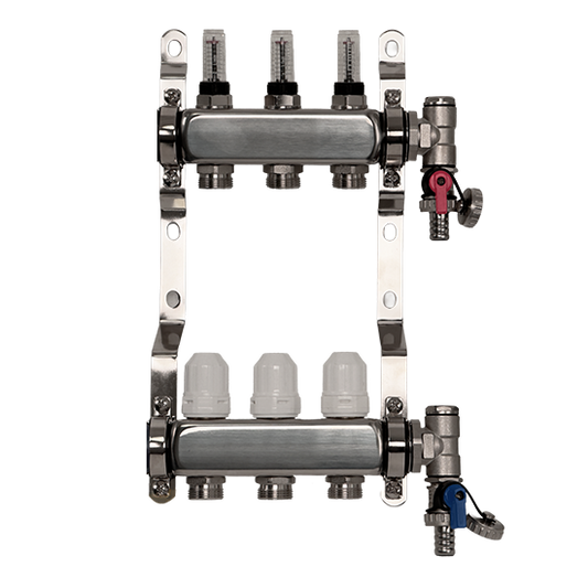3 Port Premium Stainless Steel Underfloor Heating Manifold