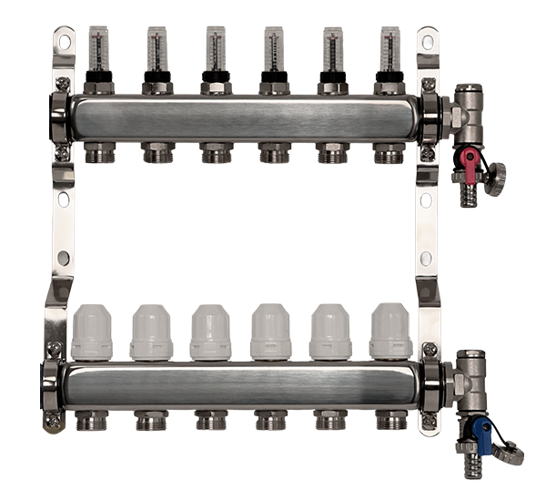6 Port Premium Stainless Steel Underfloor Heating Manifold
