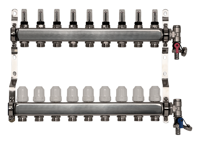 9 Port Premium Stainless Steel Underfloor Heating Manifold
