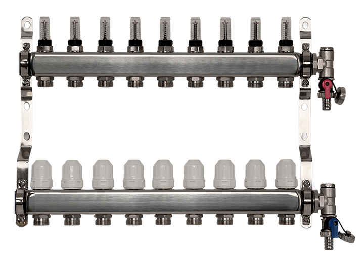 9 Port Premium Stainless Steel Underfloor Heating Manifold