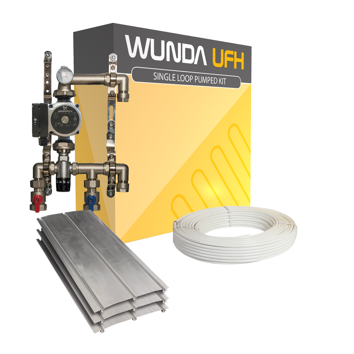 Small Area Spreader Plate (3 x Channel) Joist Heating Kit covers up to 18m² (Grundfos Pump)
